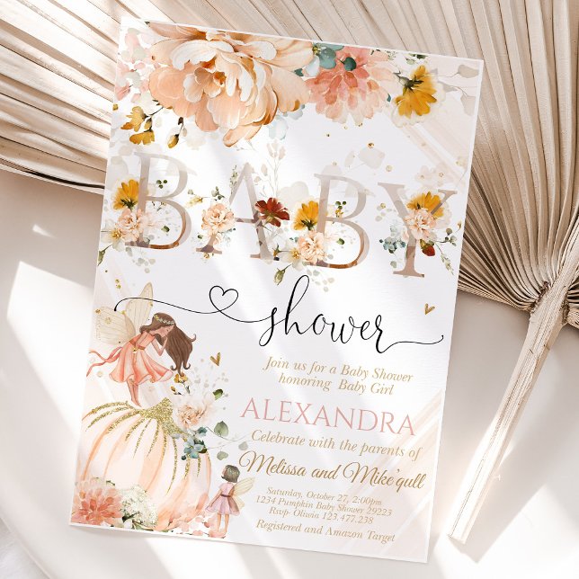 Invitation Un Petit Citrouille Se Trouve Sur Le Chemin De Bab (A charming pumpkin-themed baby shower invitation featuring the text "A Little Pumpkin Is On The Way")