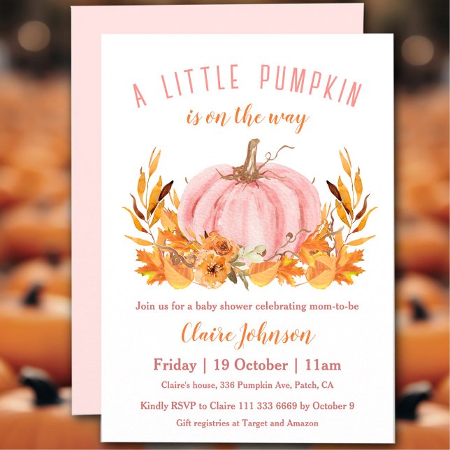 Invitation Un Petit Citrouille Se Trouve Sur Le Chemin Du Bab (Little Pumpkin Is On The Way Pink Girl Baby Shower Invitation)