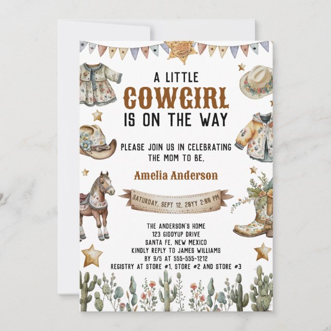 Invitation Un petit cowboy est sur le chemin Baby shower rust (Devant)