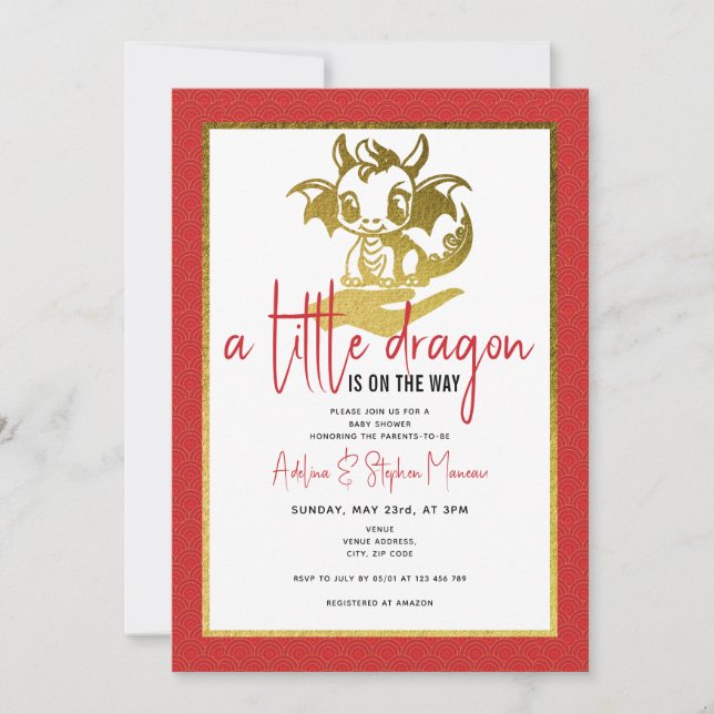 Invitation Un Petit Dragon Mignonne Se Trouve En Chemin Baby  (Devant)