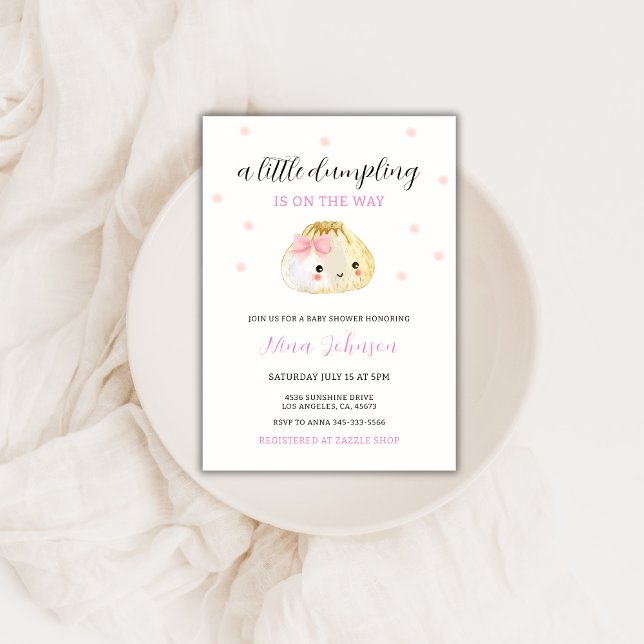 Invitation Un Petit Dumpling Rose Est Sur Le Chemin Du Baby s (Pink Little Dumpling Is On The Way Baby Shower Invitation)
