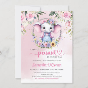 Invitation Un petit éléphant d'arachide douce rose pastel flo