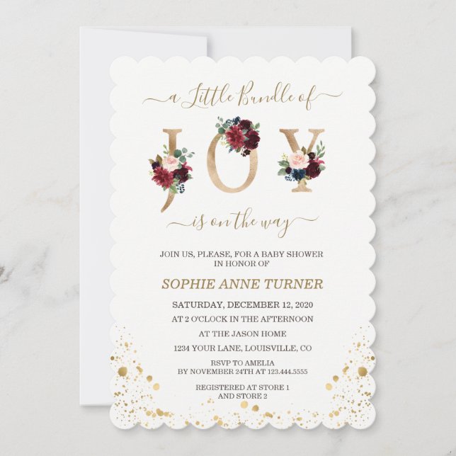 Invitation Un Petit Ensemble De Joy Baby shower Floral Bourgo (Devant)