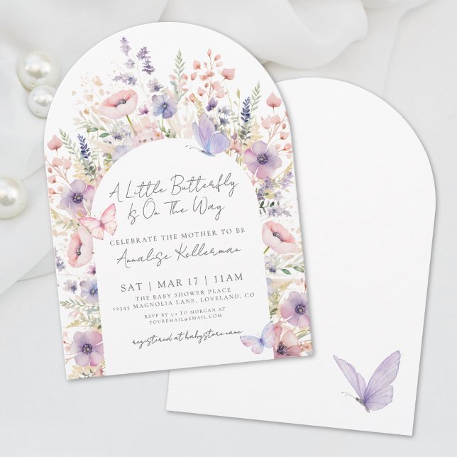 Invitation Un petit Fleur sauvage à papillon (A Little Butterfly Floral Wildflower Baby Shower Invitation)