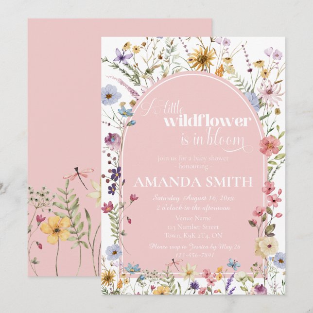Invitation Un petit Fleur sauvage est dans le Baby shower fle (Devant / Derrière)