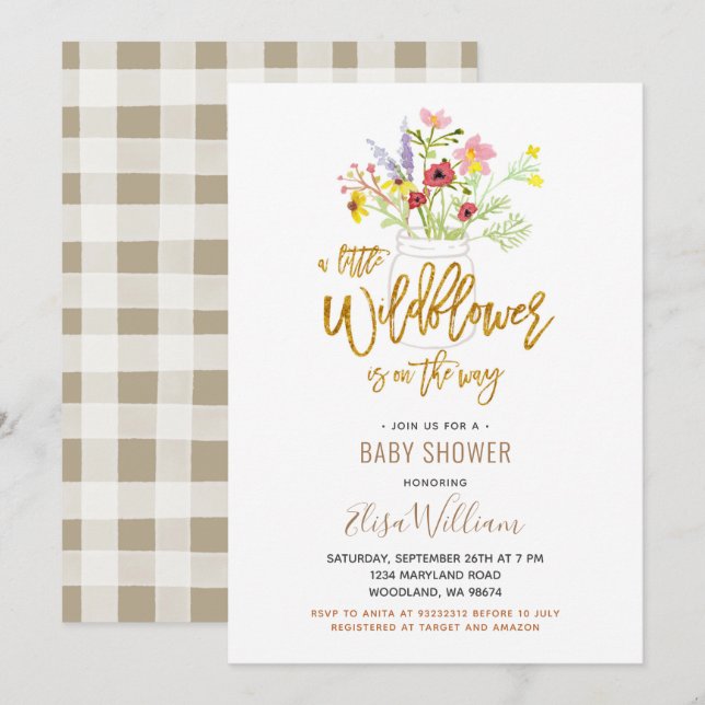 Invitation Un petit Fleur sauvage est en Baby shower  (Devant / Derrière)