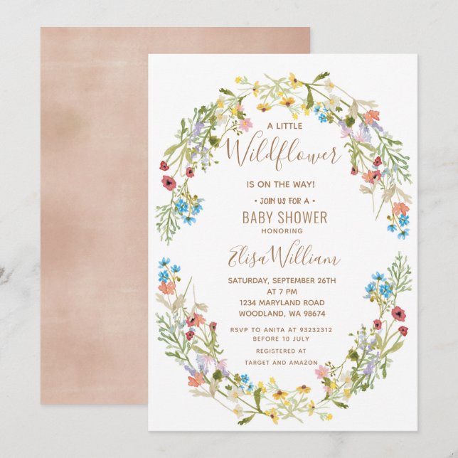 Invitation Un petit Fleur sauvage est en route Baby shower In (Devant / Derrière)