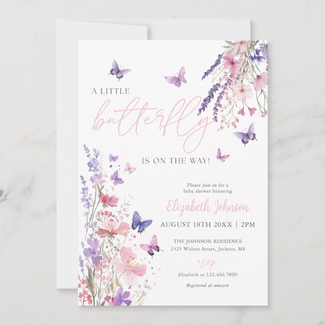 Invitation Un petit Fleur sauvage papillon Baby shower floral (Devant)