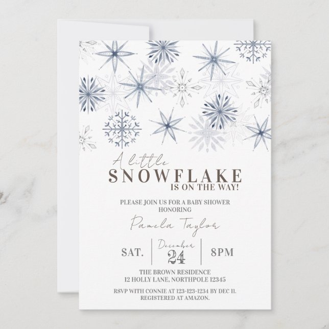 Invitation Un petit flocon de neige sur son Baby shower Way (Devant)