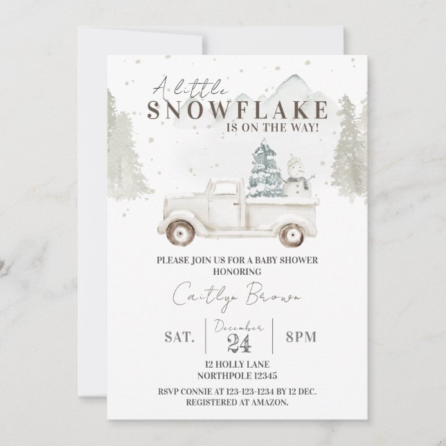 Invitation Un petit flocon de neige sur son Baby shower Way (Devant)