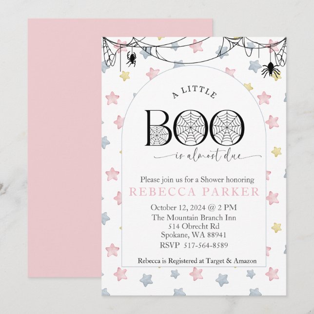 Invitation Un petit garçon est presque dû Baby shower fille (Devant / Derrière)