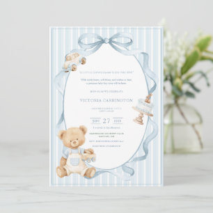 Invitation Un petit gentleman bleu Ourson rayé bébé