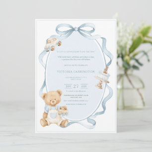 Invitation Un petit gentleman ours bleu bébé garçon