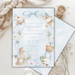 Invitation Un petit gentleman ours bleu bébé garçon