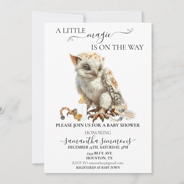Invitation Un petit Griffin magique sur le chemin Baby shower (Devant)