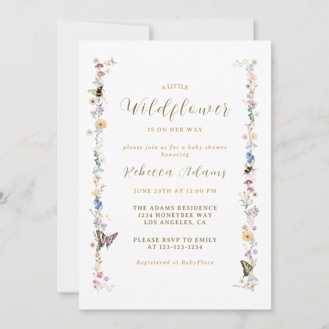Invitation Un Petit Jardin Fleur sauvage Baby shower Boho Gir (Devant)