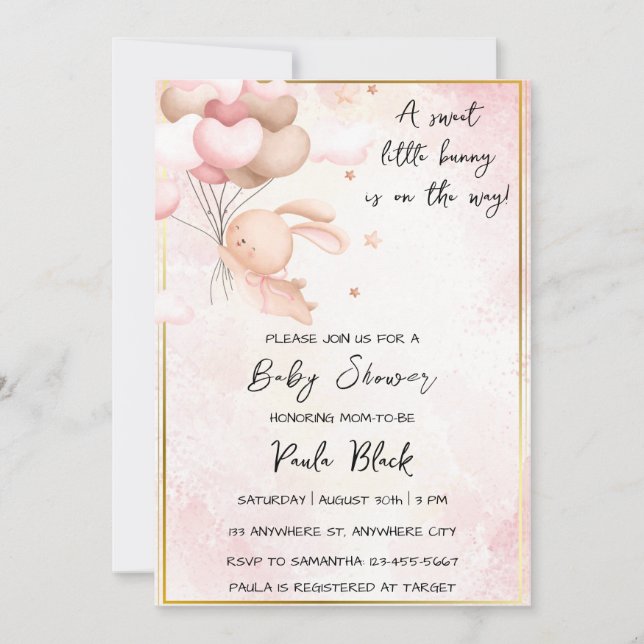 Invitation Un Petit Lapin Doux Est En Chemin De Baby shower (Devant)