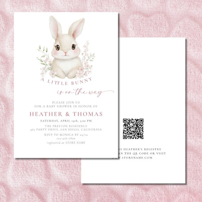 Invitation Un petit lapin élégant Baby shower QR (Créateur téléchargé)