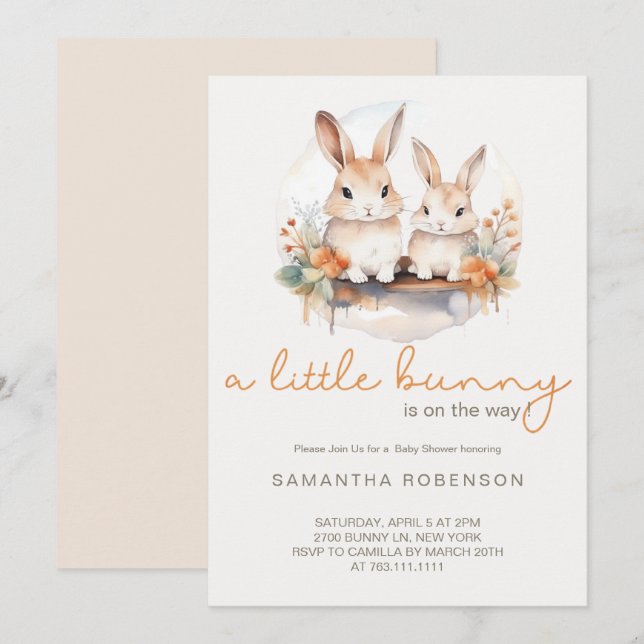 Invitation Un petit lapin est en chemin baby shower (Devant / Derrière)