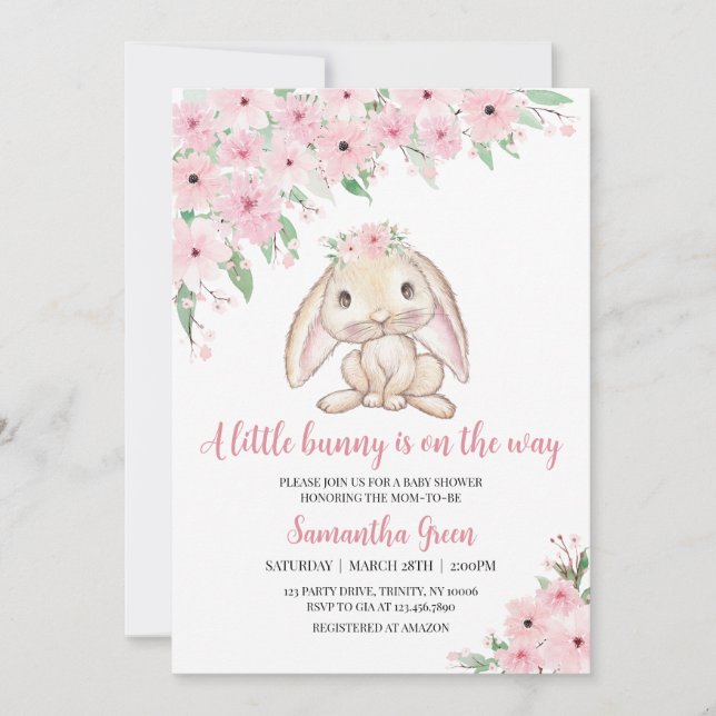 Invitation Un petit lapin est en chemin Baby shower (Devant)