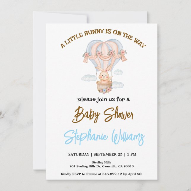 Invitation Un petit lapin est en chemin baby shower (Devant)