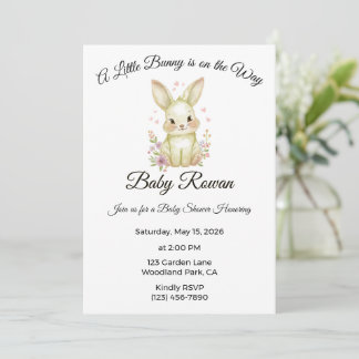 Invitation Un petit lapin est en route Pastel vert olive
