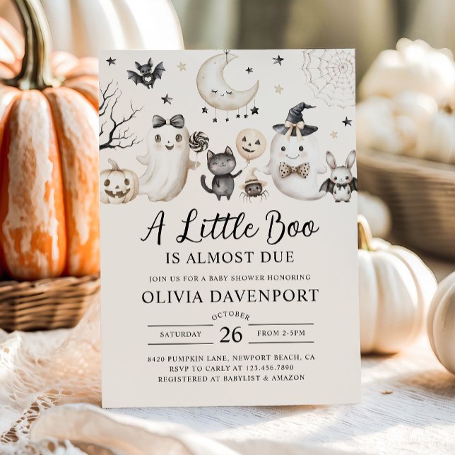 Invitation Un petit livre est presque dû Baby shower d'Hallow (Créateur téléchargé)