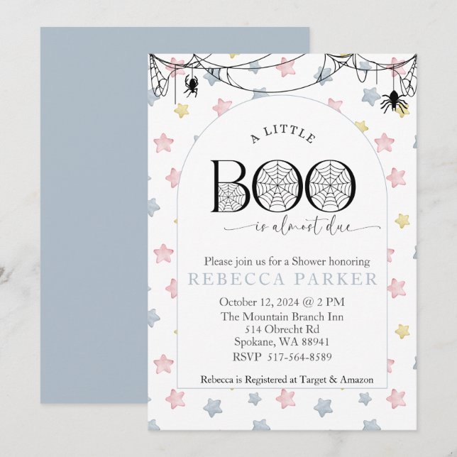 Invitation Un petit livre est presque dû Baby shower garçon (Devant / Derrière)