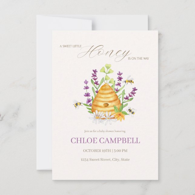 Invitation UN PETIT MIEL DOUX EST EN ROUTE DE Baby shower (Devant)