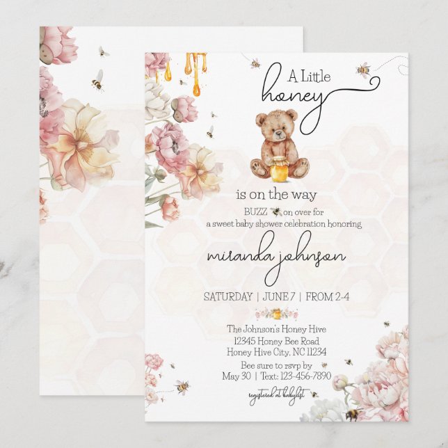 Invitation Un petit miel est sur le chemin Baby showers Invit (Devant / Derrière)