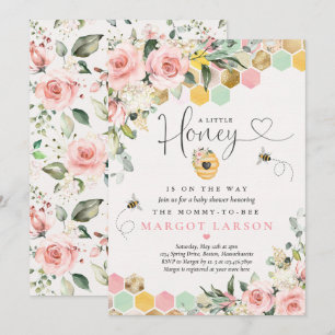 Invitation Un Petit Miel Sur Le Chemin Verdure Pink Gold Baby