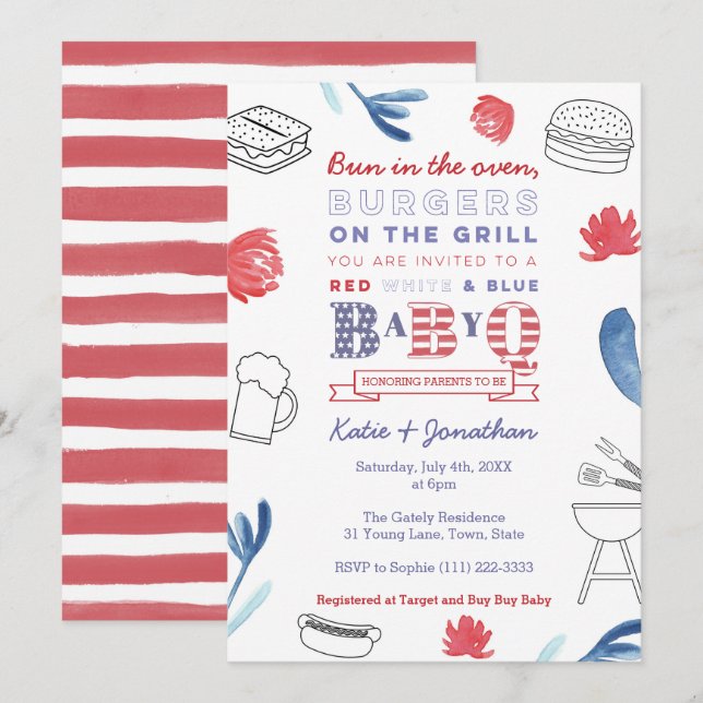 Invitation Un petit pain dans le Baby shower des Couples Roug (Devant / Derrière)