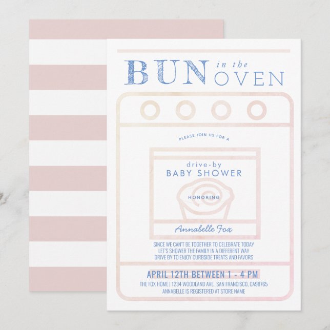 Invitation Un petit pain dans le Baby shower rose de la fille (Devant / Derrière)
