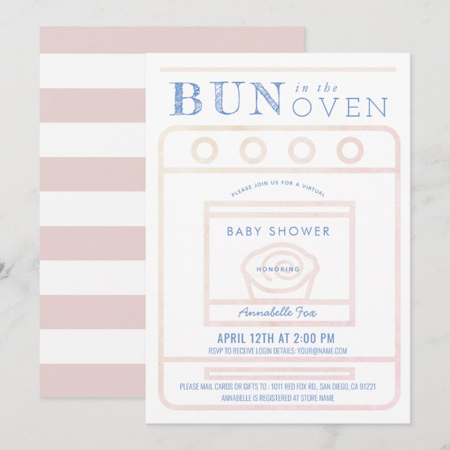 Invitation Un petit pain dans le Baby shower virtuel rose de  (Devant / Derrière)