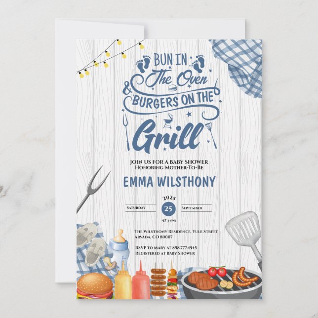 Invitation Un petit pain dans le four et les hamburgers Grill (Devant)