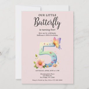 Invitation Un petit papillon 5e anniversaire mûre numéro Poli