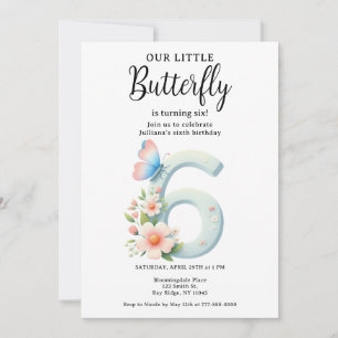Invitation Un petit papillon 6e anniversaire mûre numéro Poli