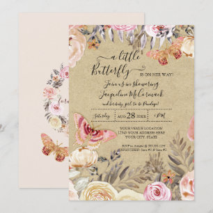 Invitation Un Petit Papillon Aquarelle Bleu Floral Baby
