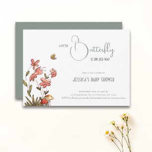 Invitation Un petit papillon Baby shower floral fille
