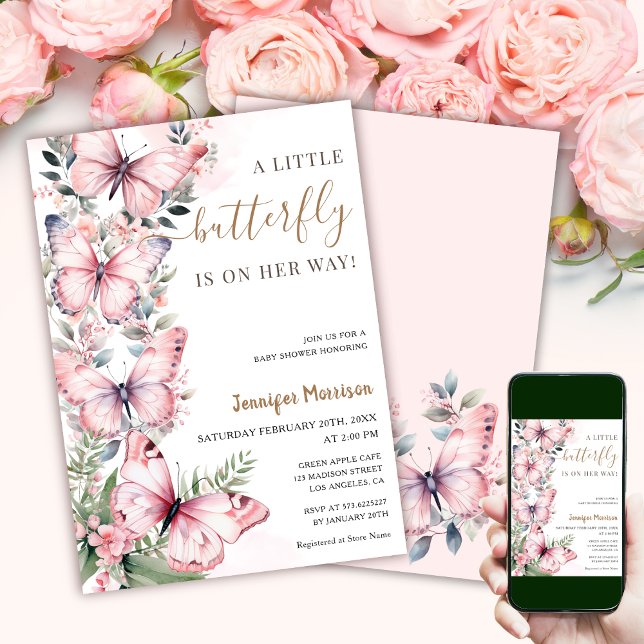 Invitation Un Petit Papillon Est En Chemin ! Baby shower fill (Créateur téléchargé)