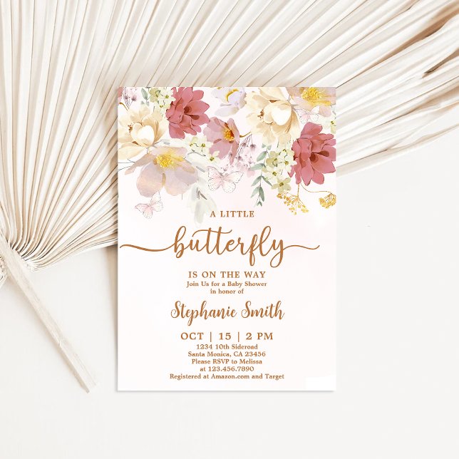 Invitation Un Petit Papillon Est En Chemin Baby shower Girl (Créateur téléchargé)