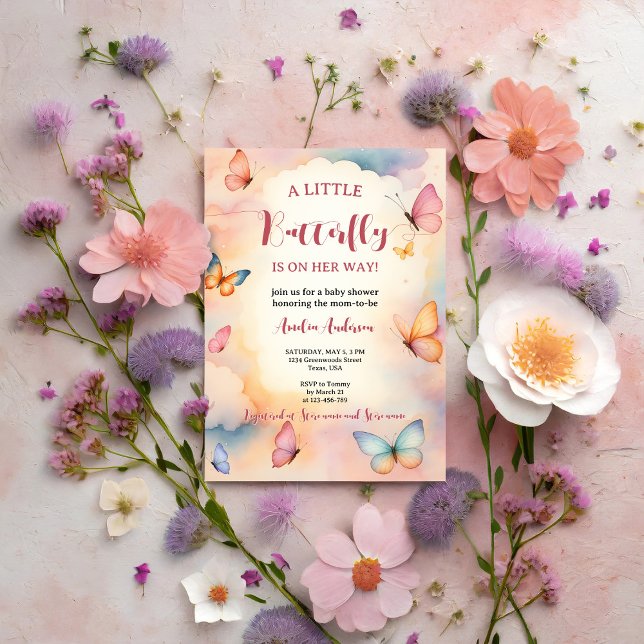 Invitation Un Petit Papillon Est En Chemin De Baby shower (Créateur téléchargé)