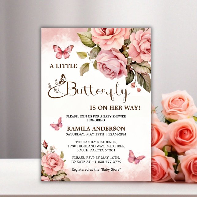 Invitation Un Petit Papillon Est En Chemin De Baby shower (A Little Butterfly Is On Her Way Baby Shower Invitation)
