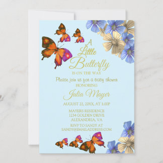 Invitation Un Petit Papillon Est En Route Floral Baby
