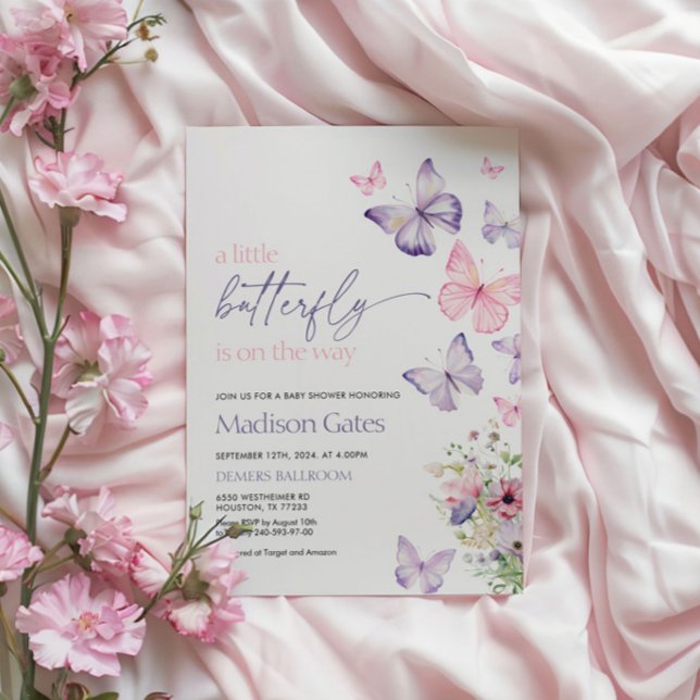 Invitation Un petit papillon est sur le chemin de l'invitatio (butterfly baby shower invitation, a little butterfly is on the way)
