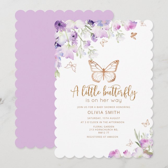 Invitation Un petit papillon est sur le chemin du lilas doré (Devant / Derrière)