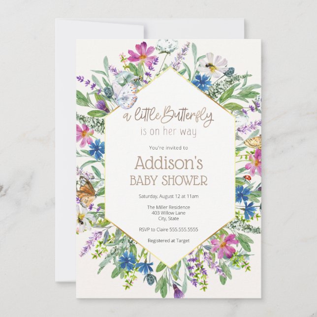 Invitation Un petit papillon est sur son Baby shower Way (Devant)