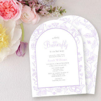 Invitation Un petit papillon Lilac Girl Baby shower Vintage