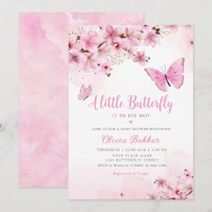 Invitation Un petit papillon rose Baby shower floral fille