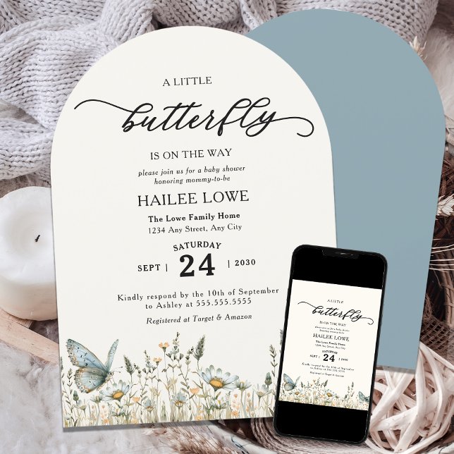 Invitation Un Petit Papillon Se Trouve Sur Le Chemin Du Baby  (Créateur téléchargé)